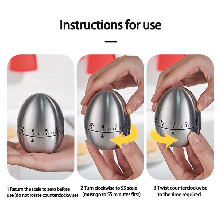 Mechanical Kitchen Timer Wind-Up Stainless Steel Cute Countdown Clock | Bowlift