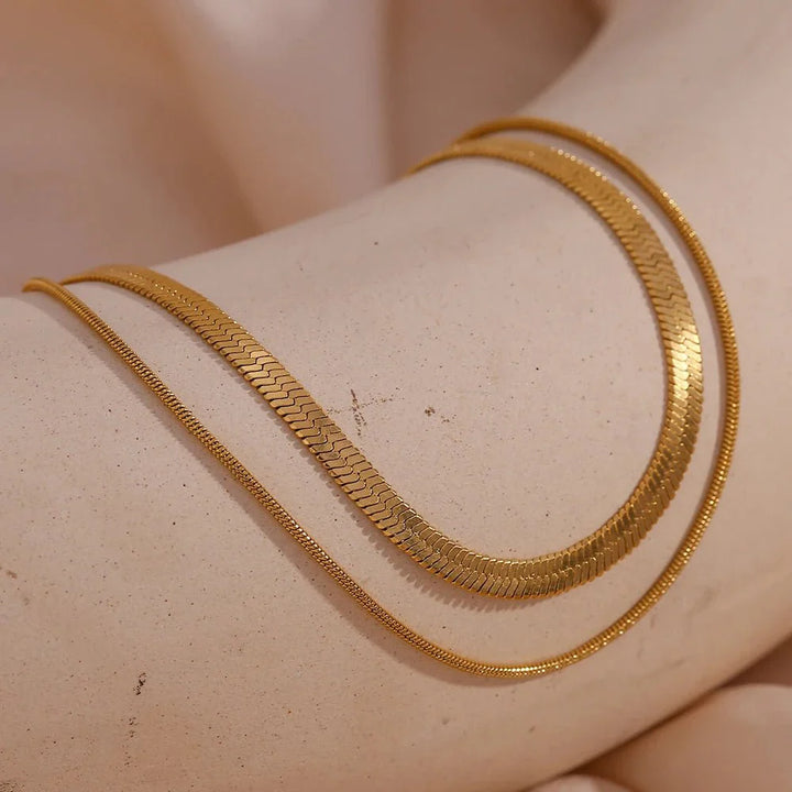 BowLift | Minimal Herringbone & Dainty Snake Chain Layered Bracelet