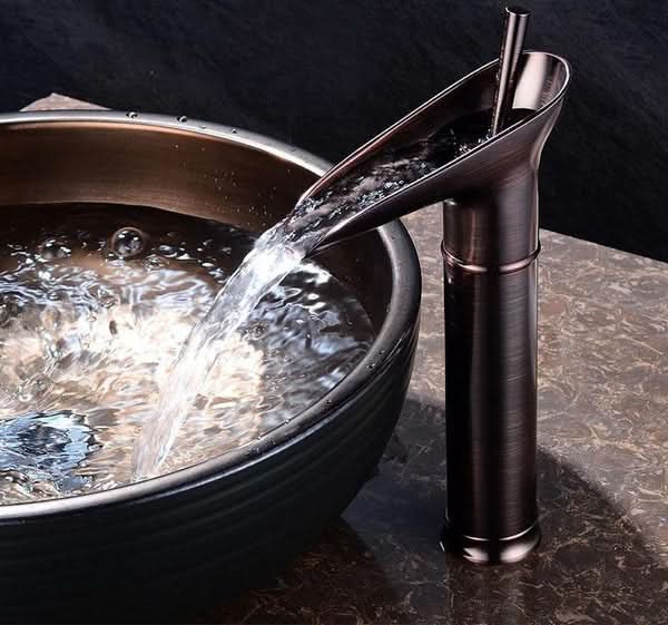 BowLift | Antique Brass Waterfall Bathroom Sink Faucet