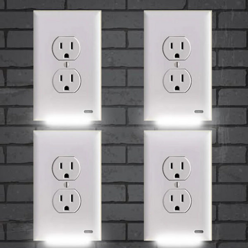 BowLift | Pack 4x LED Night Light Outlet Cover | Energy-Efficient, Automatic Sensor & Safe for Kids' Rooms