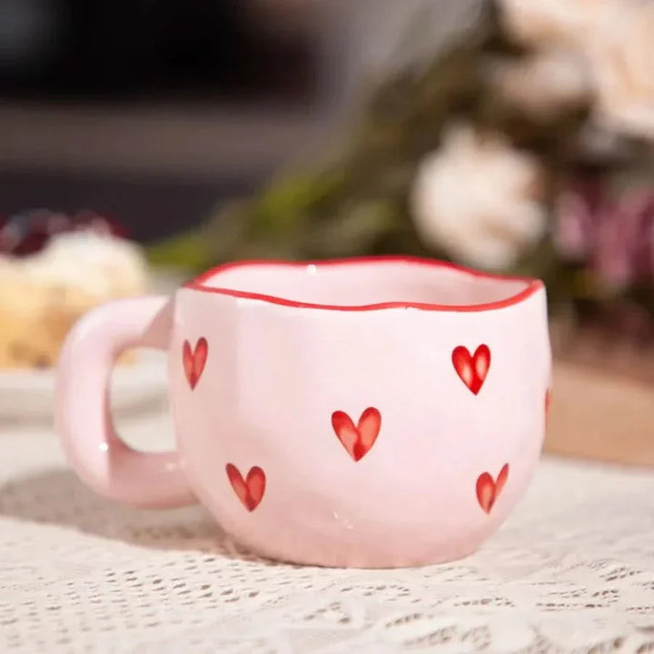 Ceramic Coffee Mug with Pink Heart Design, 220 ml
