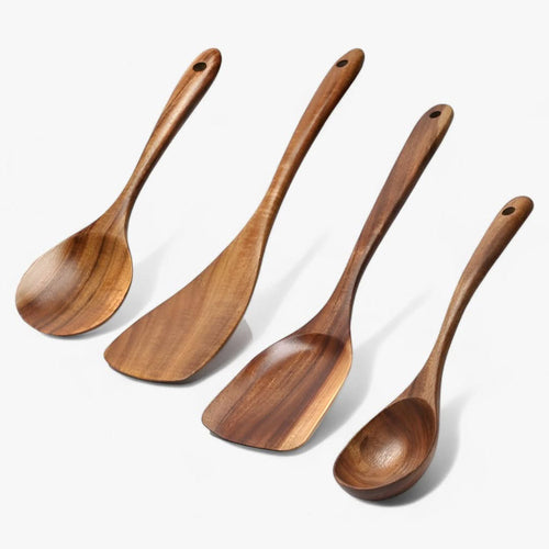 BowLift | Elegant Teak Wood Kitchen Utensil Set – 7-Piece