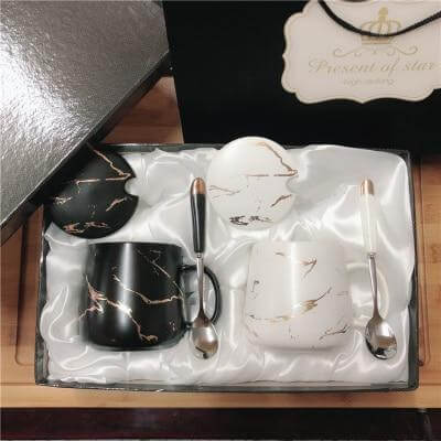BowLift | Elegant Marble Ceramic Coffee Mug Gift Set