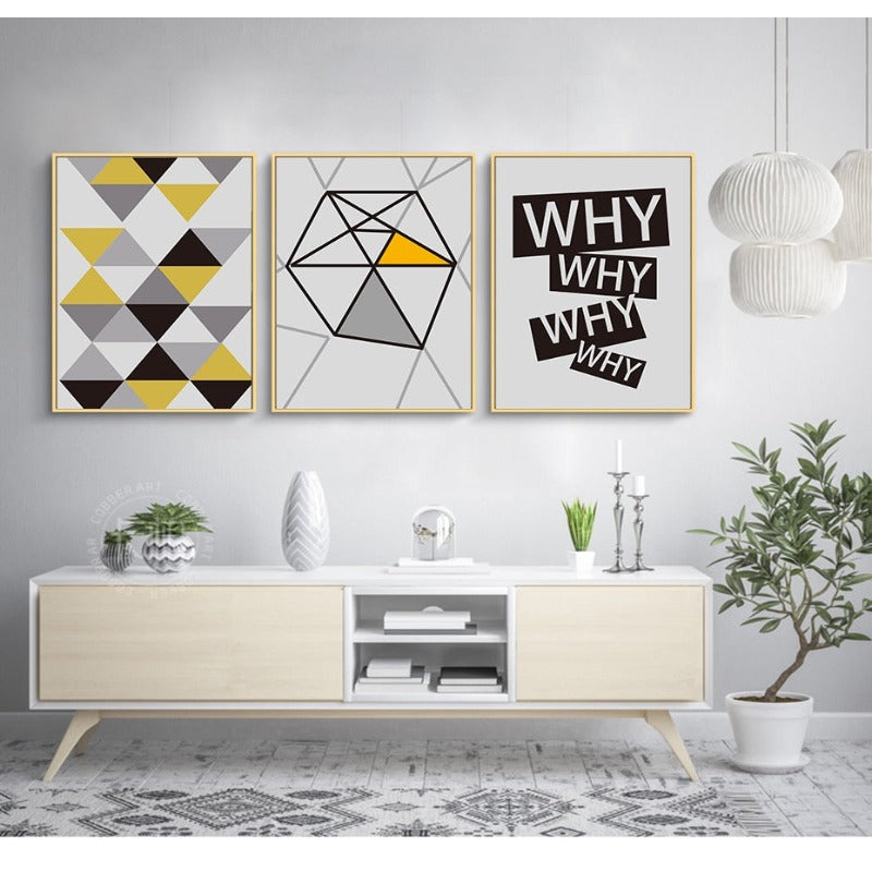 WHY WHY & TRIANGLES - Canvas Wall Art Painting | Bowlift