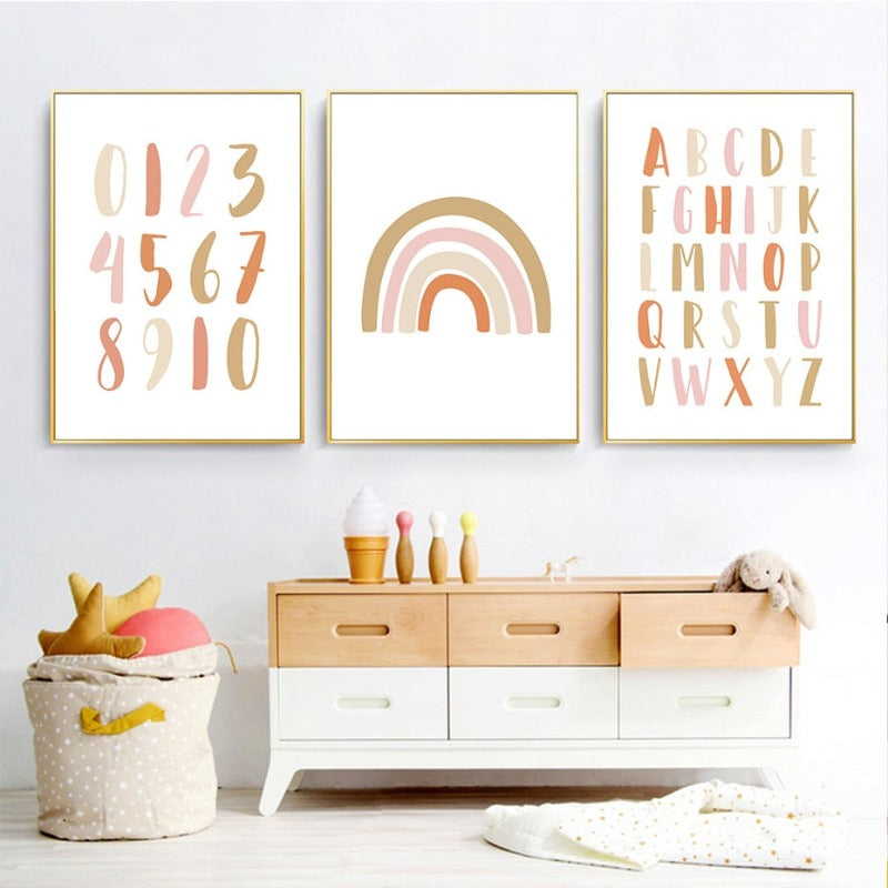 Modern Rainbow Alphabet Nursery  - Canvas Wall Art Painting | Bowlift