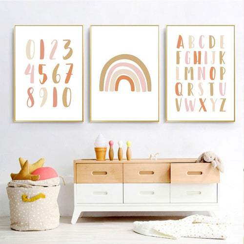 Modern Rainbow Alphabet Nursery  - Canvas Wall Art Painting | Bowlift