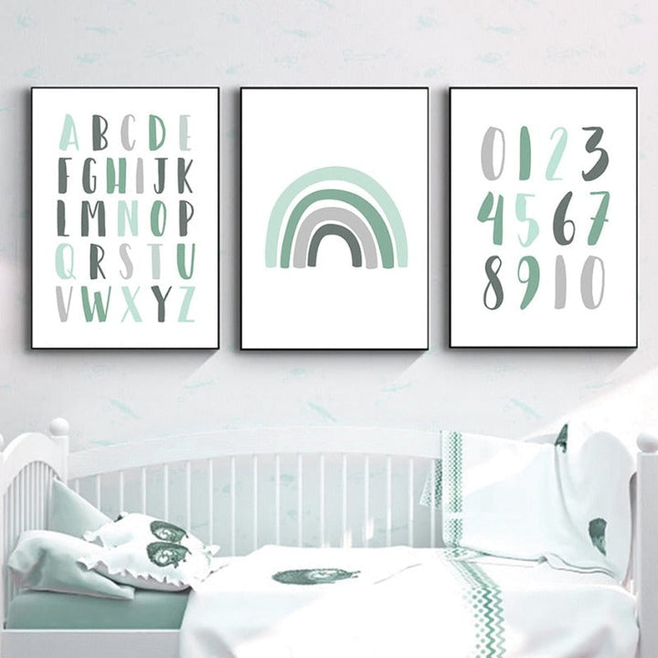 Modern Rainbow Alphabet Nursery  - Canvas Wall Art Painting | Bowlift