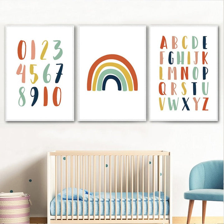 Modern Rainbow Alphabet Nursery  - Canvas Wall Art Painting | Bowlift