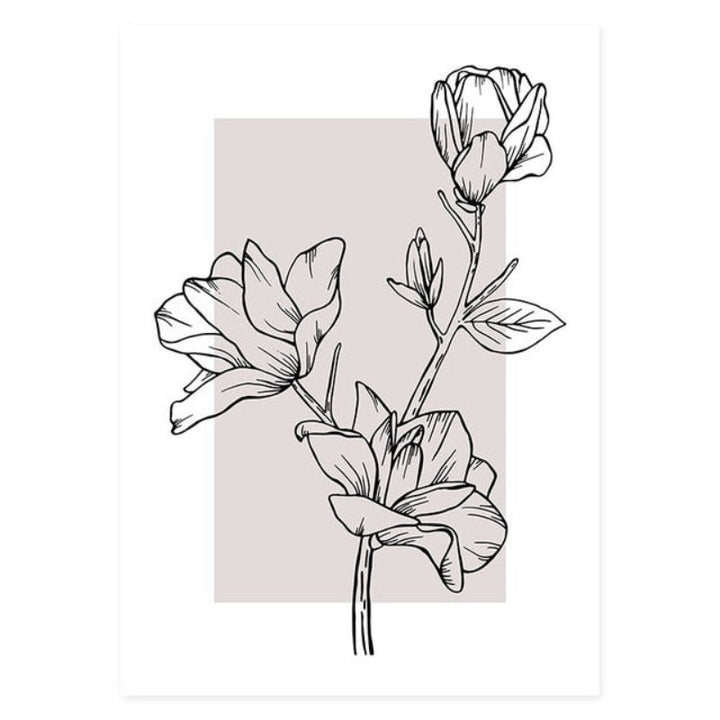 Modern Pink Floral Sketch Plants - Canvas Wall Art Painting | Bowlift