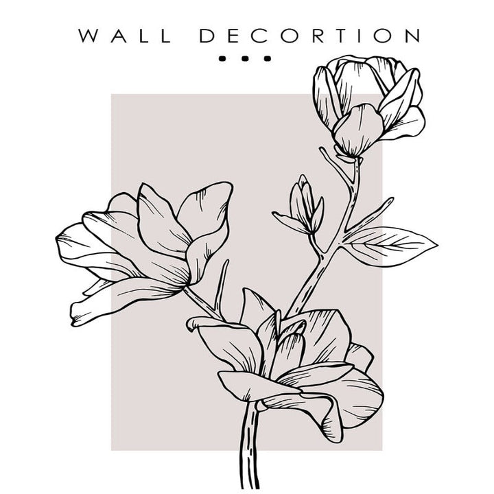 Modern Pink Floral Sketch Plants - Canvas Wall Art Painting | Bowlift