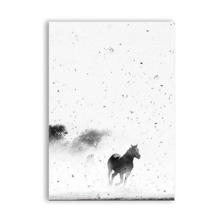 Simplistic Black & White Horses - Canvas Wall Art Painting | Bowlift