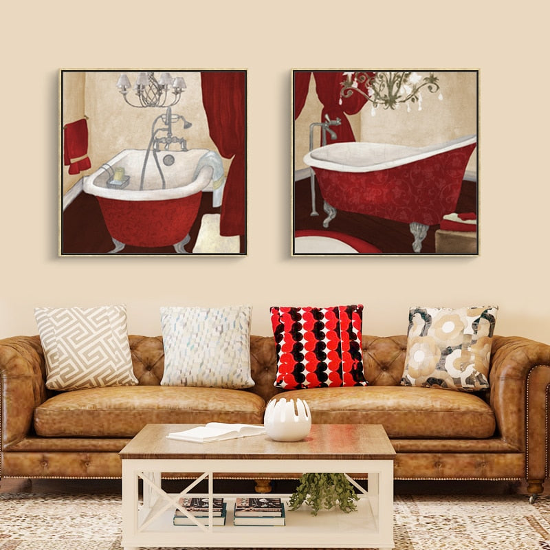 Modern Retro Bathroom - Canvas Wall Art Painting | Bowlift