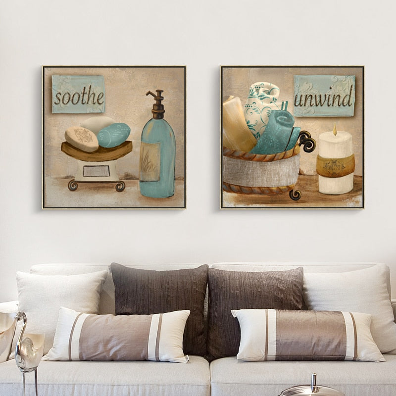 Modern Retro Bathroom - Canvas Wall Art Painting | Bowlift