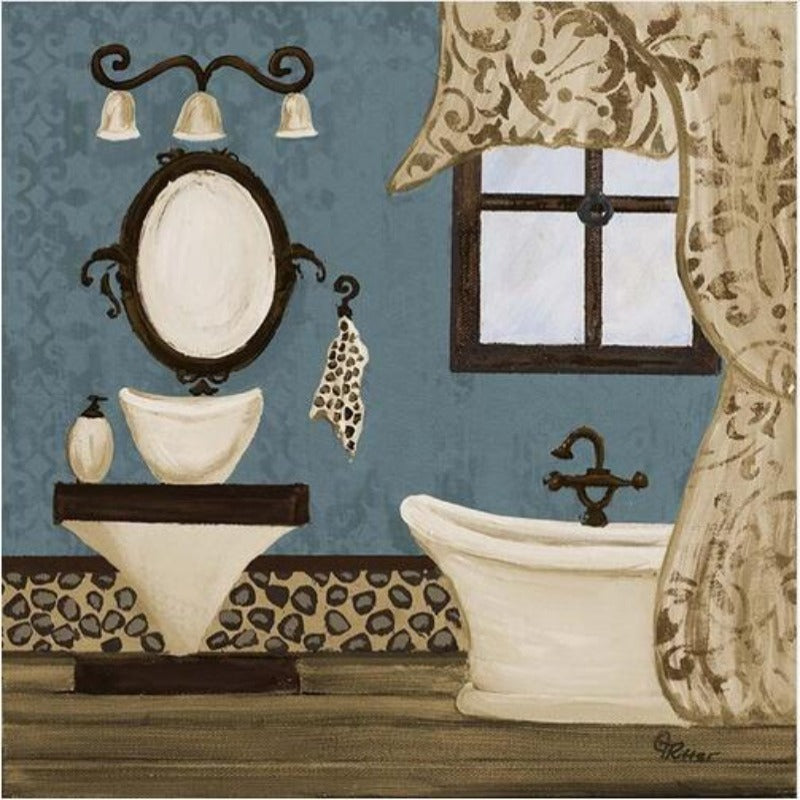 Modern Retro Bathroom - Canvas Wall Art Painting | Bowlift