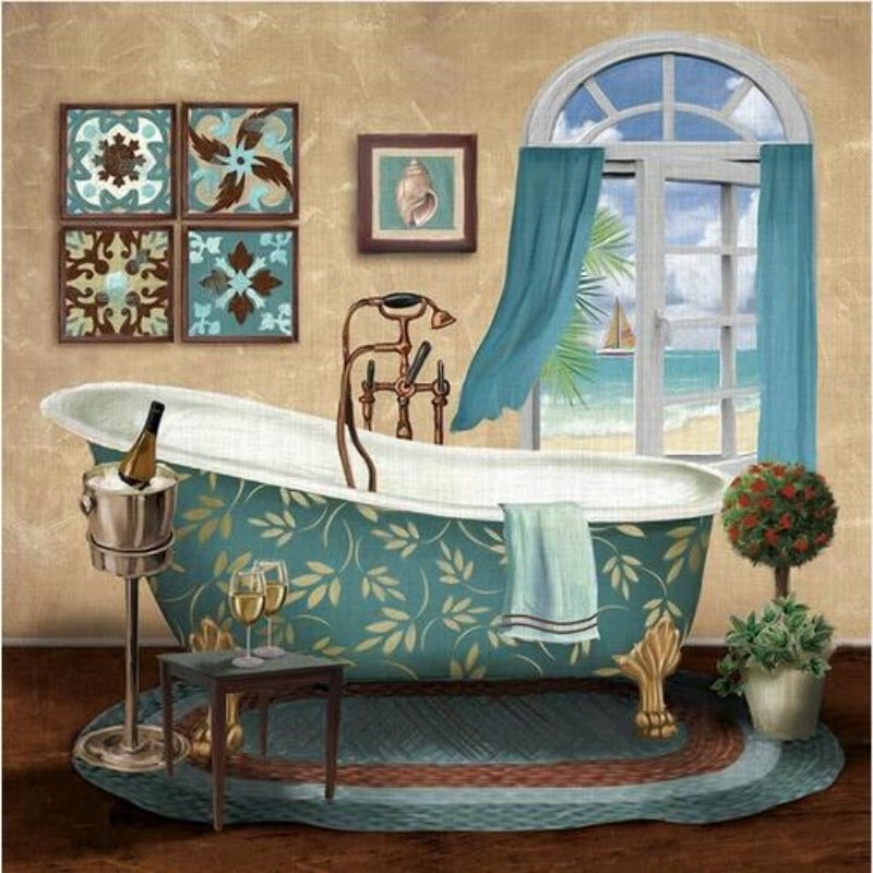 Modern Retro Bathroom - Canvas Wall Art Painting | Bowlift