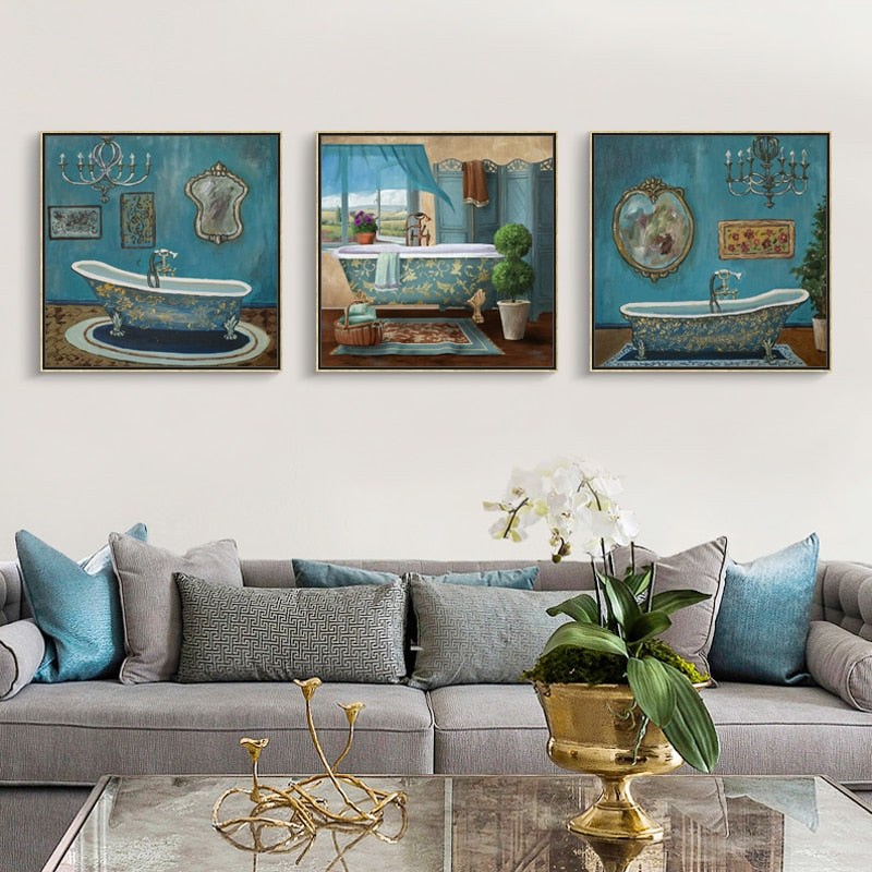 Modern Retro Bathroom - Canvas Wall Art Painting | Bowlift