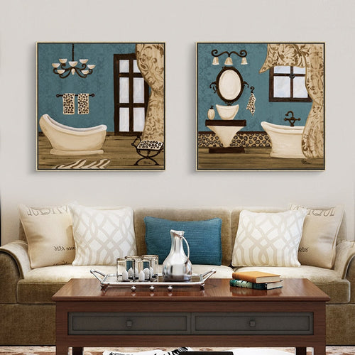 Modern Retro Bathroom - Canvas Wall Art Painting | Bowlift