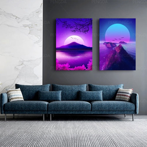 Synthwave Fuji - Canvas Wall Art Painting | Bowlift