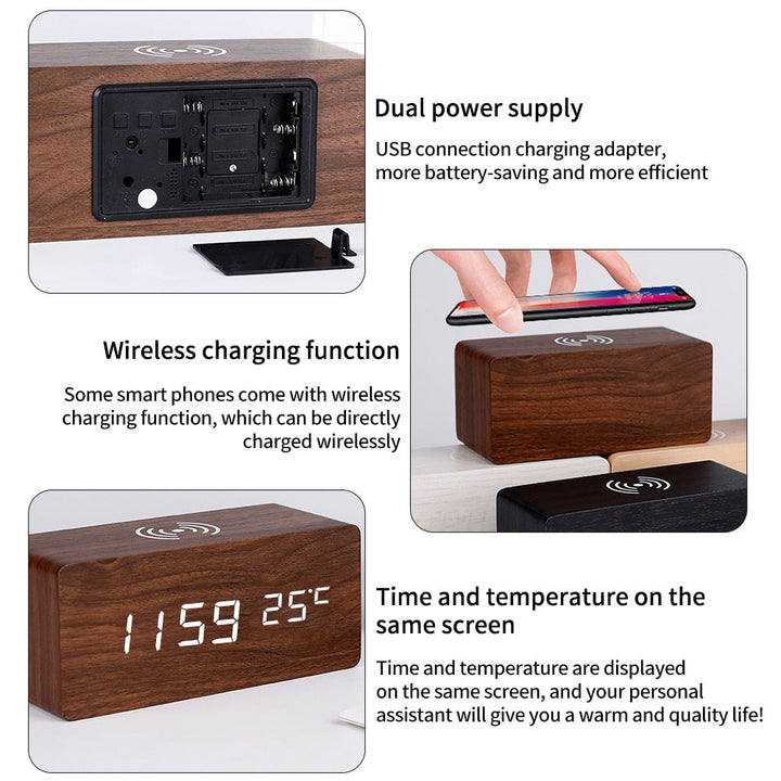 BowLift | Modern Wood Wireless Charging Clock