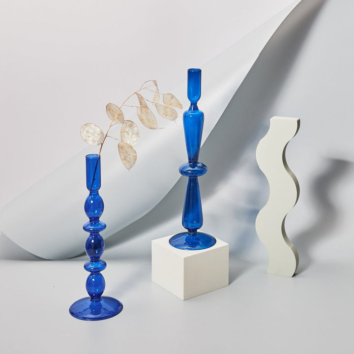 Modern Glass Candleholder-Blue | Bowlift