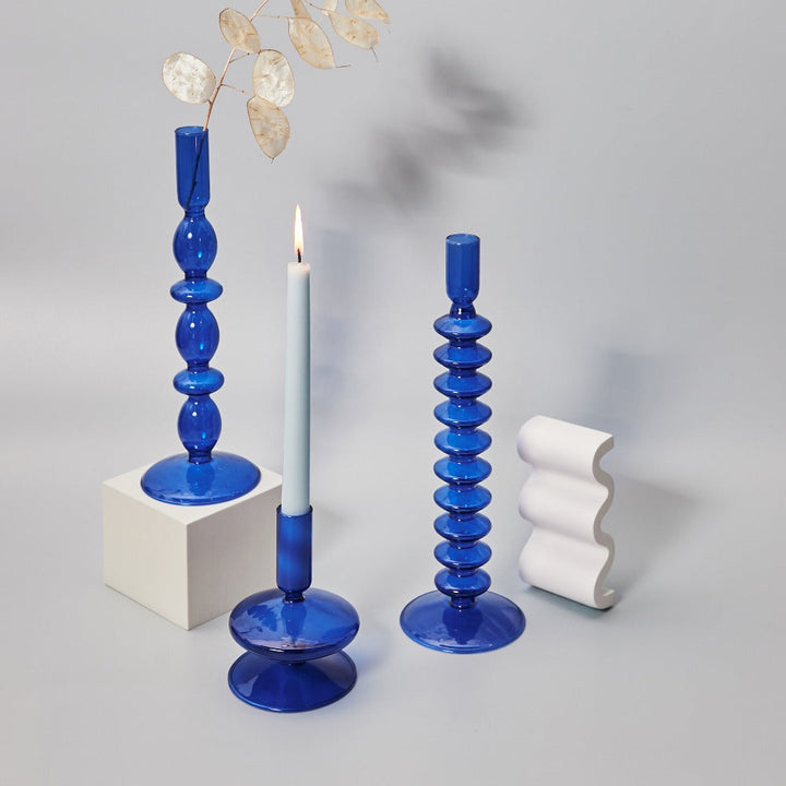 Modern Glass Candleholder-Blue | Bowlift