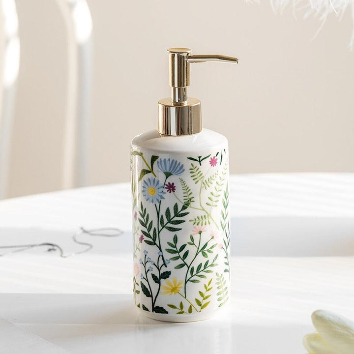BowLift | Soap dispenser made of ceramic with floral design