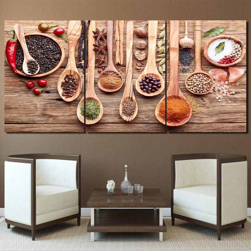 Spoons, Grains, Spices - Canvas Wall Art Painting | Bowlift