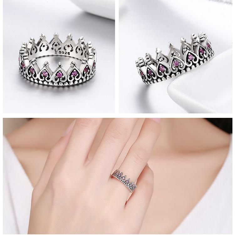 Sterling Silver Pink Crown Heart Ring | Bowlift