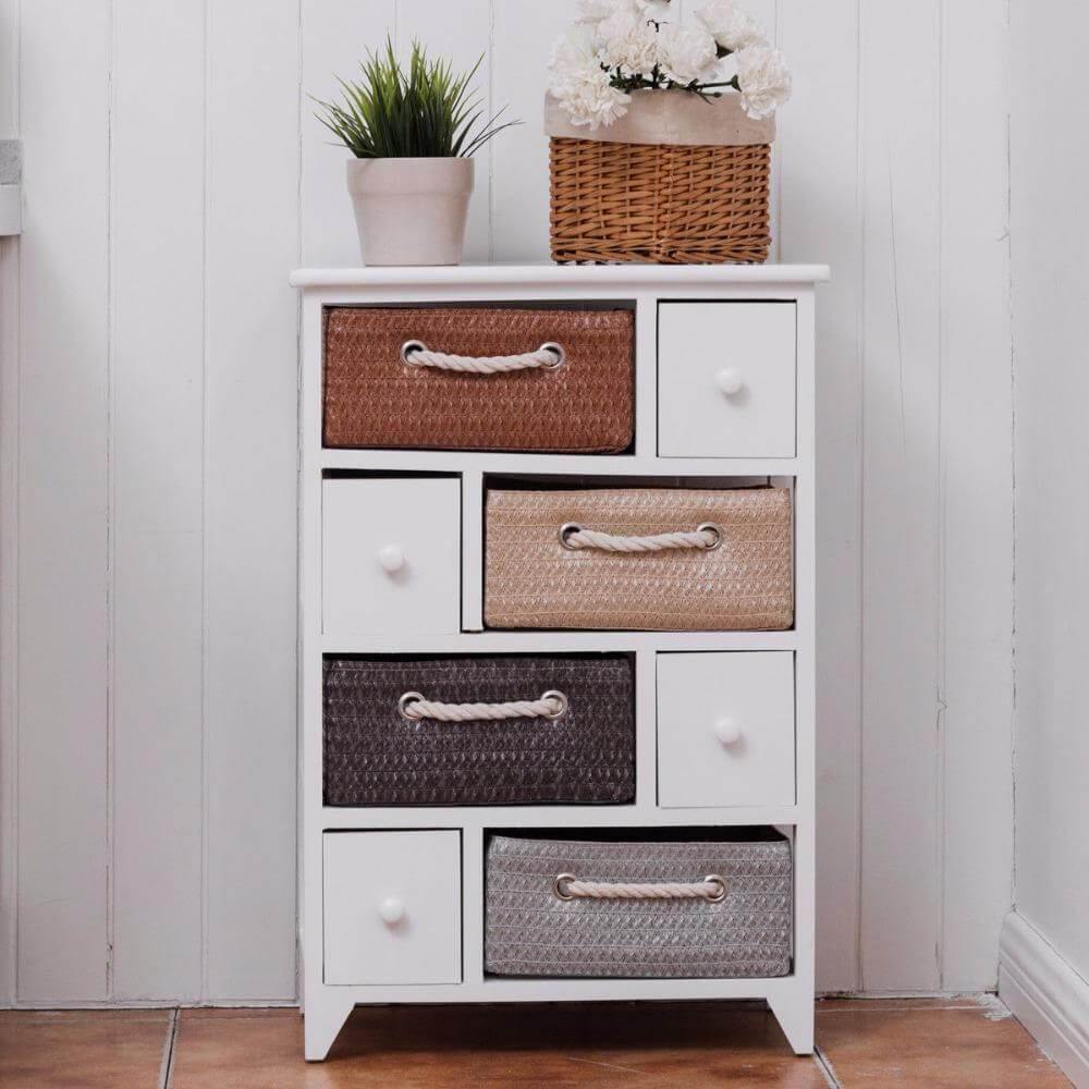 BowLift | Wooden 4 Drawer 4 Woven Basket Storage Cabinet