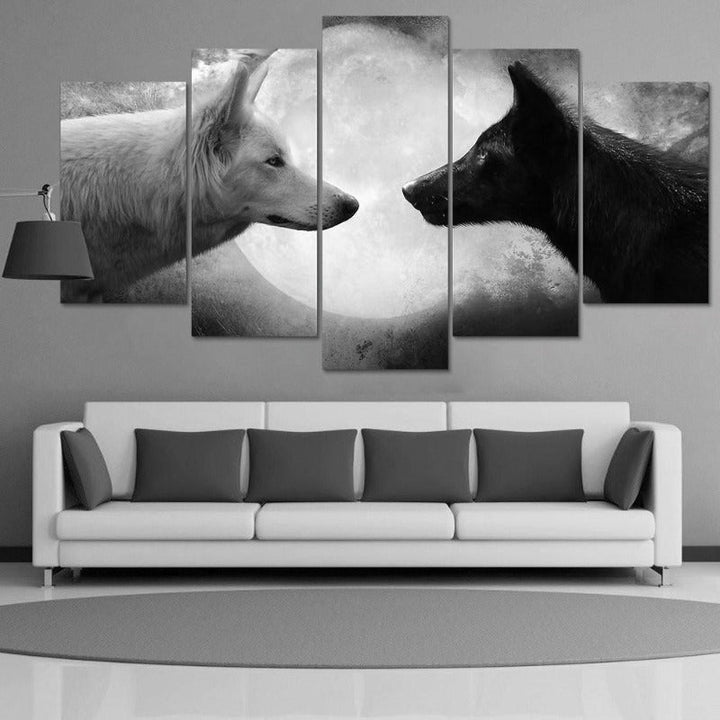 Wolves Black & White - Canvas Wall Art Painting | Bowlift