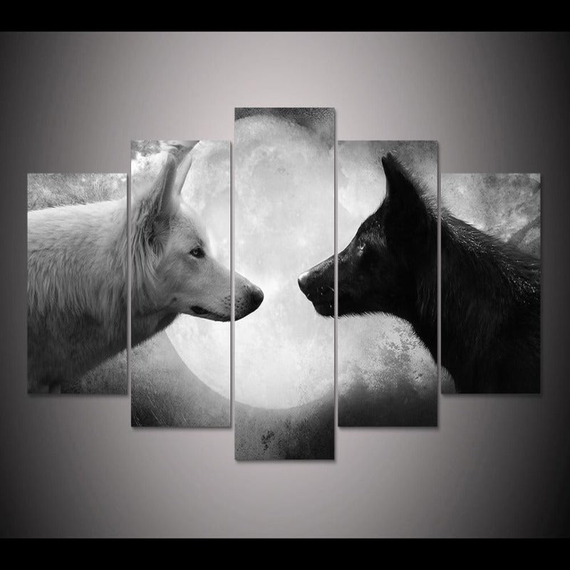 Wolves Black & White - Canvas Wall Art Painting | Bowlift