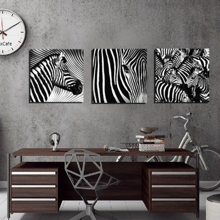 Zebras-Canvas Wall Art Painting 3 Pieces | Bowlift
