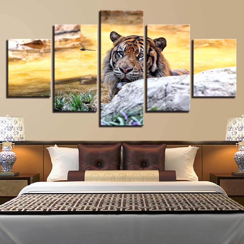 Sunset Animal Tiger - Canvas Wall Art Painting | Bowlift