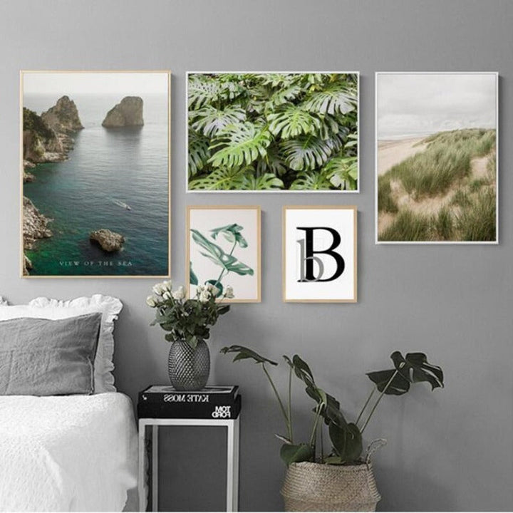 Modern Refreshing Landscape Green Leaves - Canvas Wall Art Painting | Bowlift