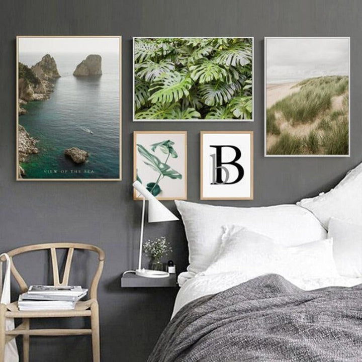 Modern Refreshing Landscape Green Leaves - Canvas Wall Art Painting | Bowlift