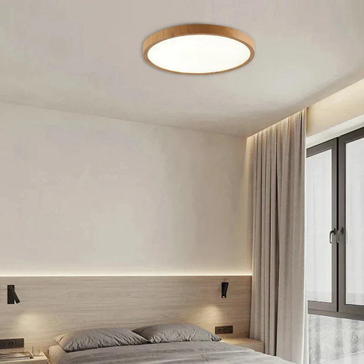 BowLift | Modern Circular Ceiling Lamp with Adjustable LED Lighting in Warm Walnut Color for Living Room and Bedroom