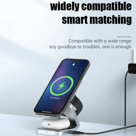 BowLift | 3-in-1 Magnetic Wireless Charger - Fast Foldable Charging Station for Samsung, iPhone & AirPods