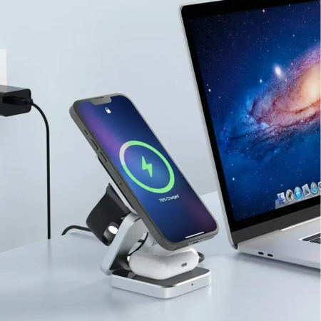 BowLift | 3-in-1 Magnetic Wireless Charger - Fast Foldable Charging Station for Samsung, iPhone & AirPods