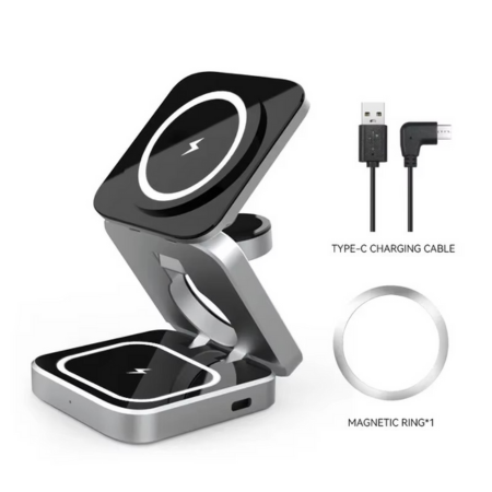 BowLift | 3-in-1 Magnetic Wireless Charger - Fast Foldable Charging Station for Samsung, iPhone & AirPods