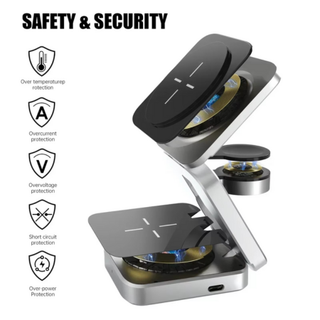 BowLift | 3-in-1 Magnetic Wireless Charger - Fast Foldable Charging Station for Samsung, iPhone & AirPods