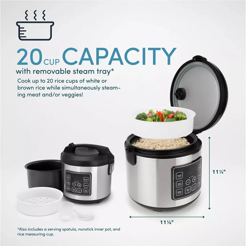 BowLift | 20-Cup Multifunctional Digital Rice Cooker – Stainless Steel with Sensor Logic Technology