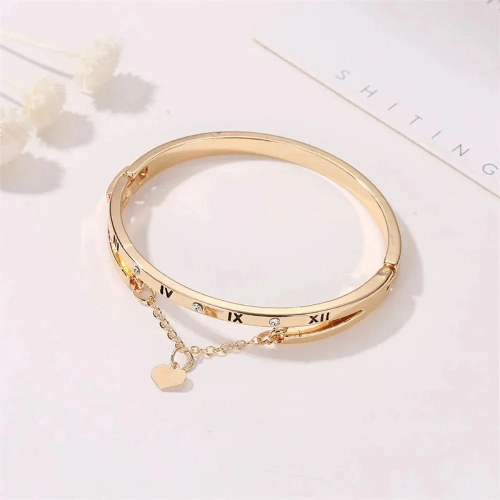 BowLift | Roman Numeral Heart Dangle Cuff Bracelet