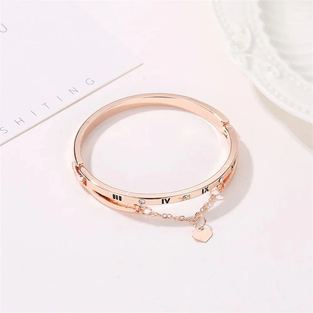 BowLift | Roman Numeral Heart Dangle Cuff Bracelet
