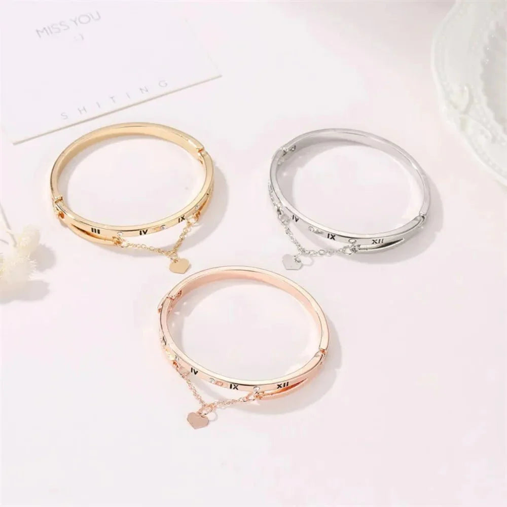 BowLift | Roman Numeral Heart Dangle Cuff Bracelet