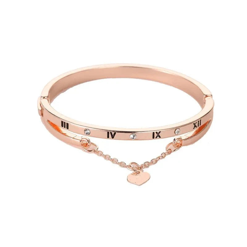 BowLift | Roman Numeral Heart Dangle Cuff Bracelet