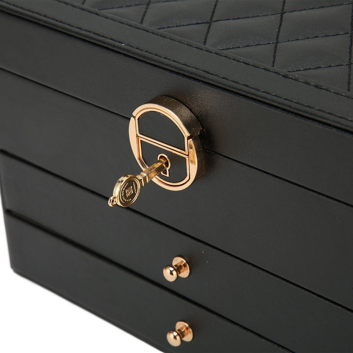 Lockable Leather Jewelry Box with Multi-Layer Storage