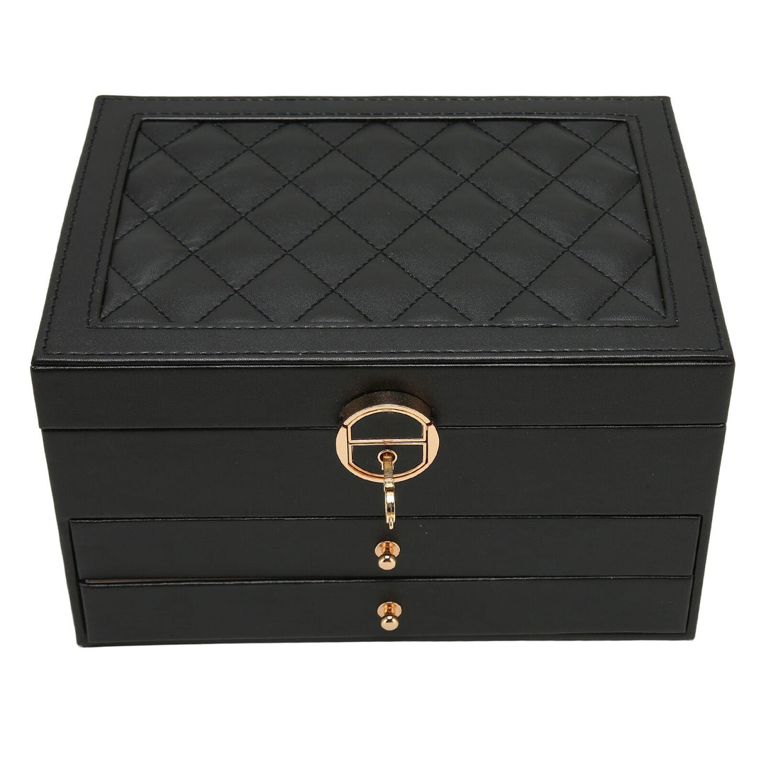 Lockable Leather Jewelry Box with Multi-Layer Storage