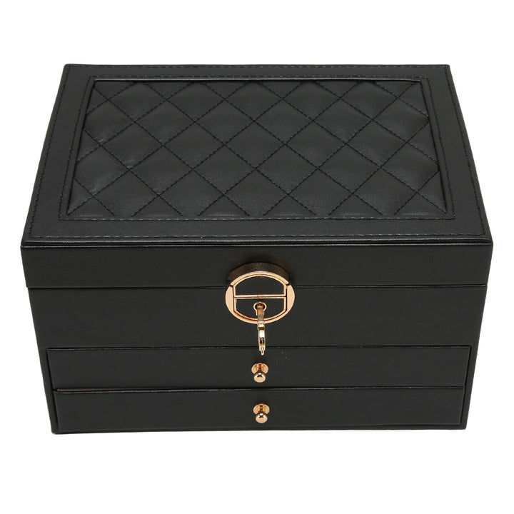 Lockable Leather Jewelry Box with Multi-Layer Storage