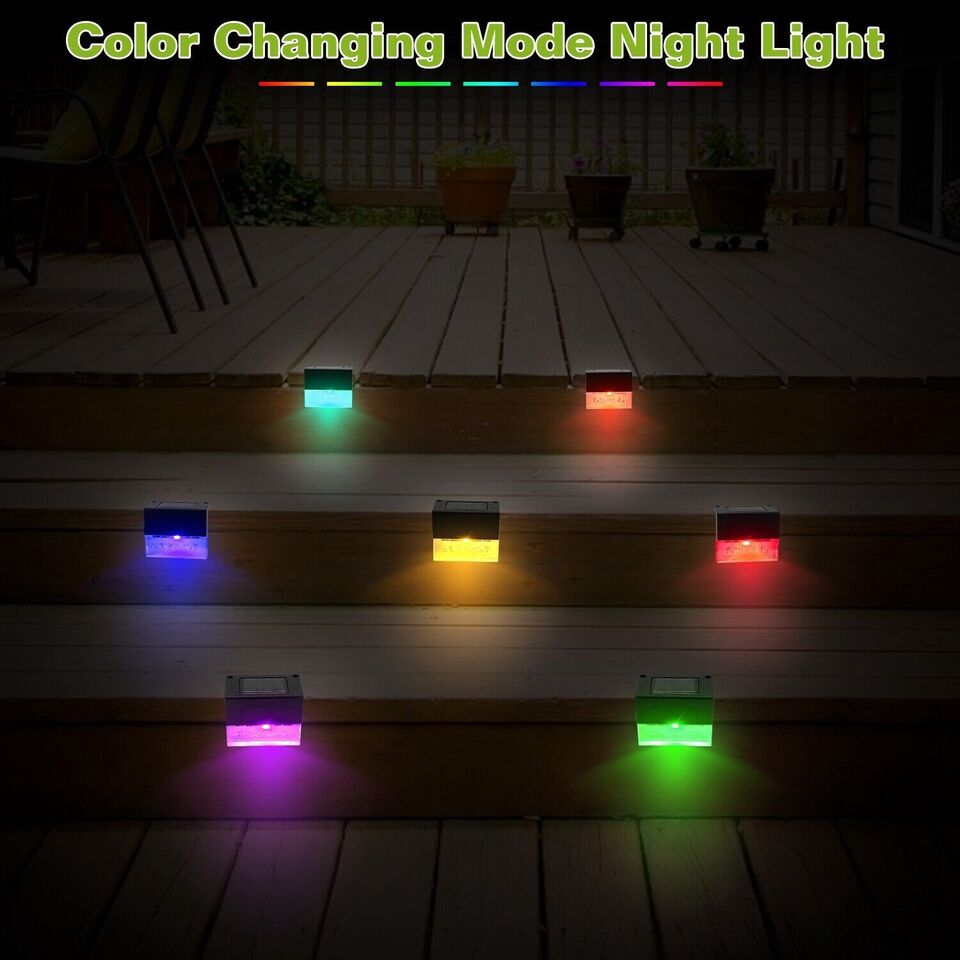 BowLift | Solar Deck Lights 4 Piece Set, Solar Step Lights Outdoor, Warm White/Color Changing Solar Fence Light for Terrace Garden Yard