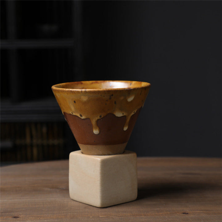 Coarse Pottery Coffee Mug with Base Conical Couture Cup & Base Set | Bowlift